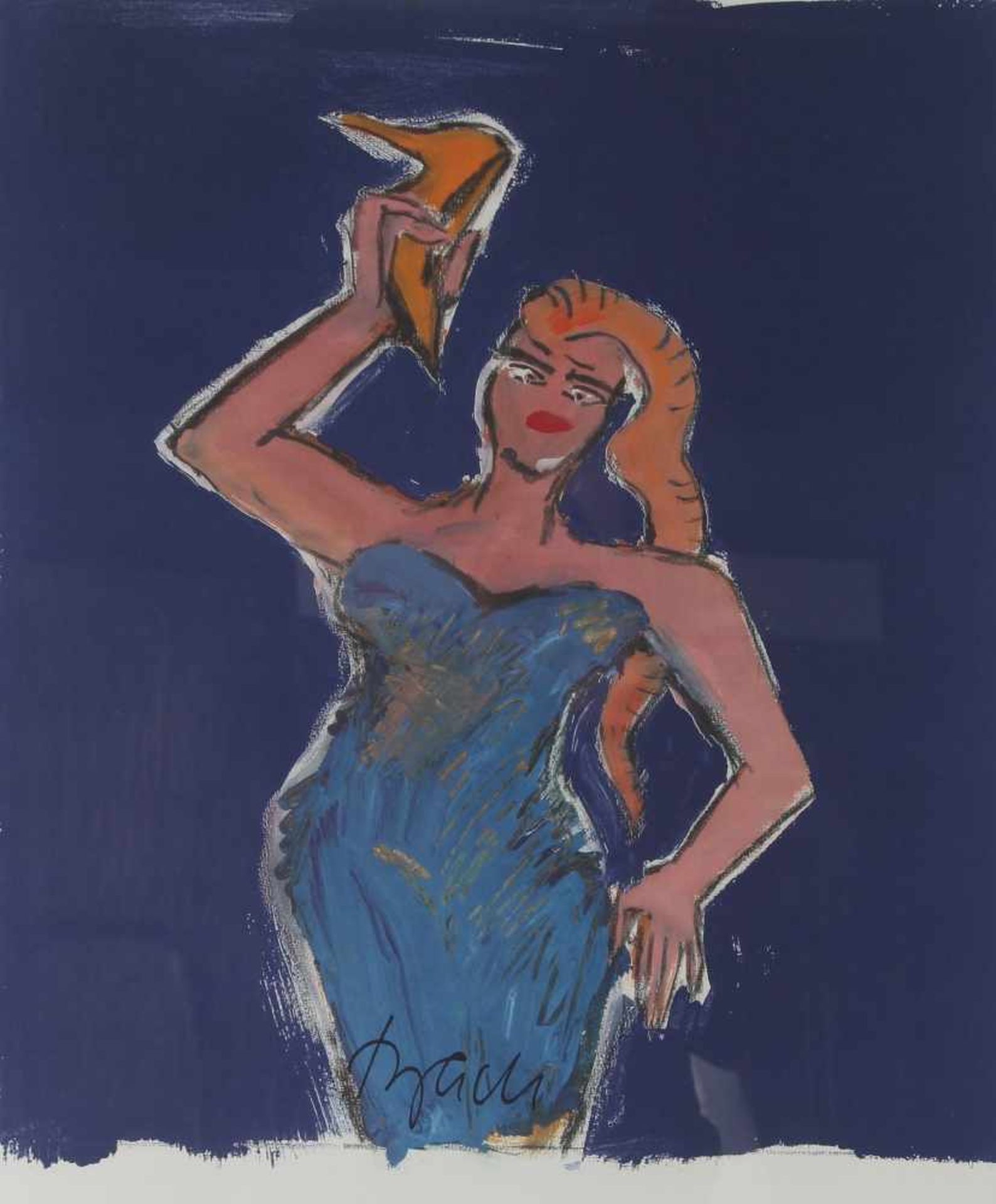 Elvira Bach (*1951) Selbstportrait mit Schuh, signiert, self-portrait with shoe,