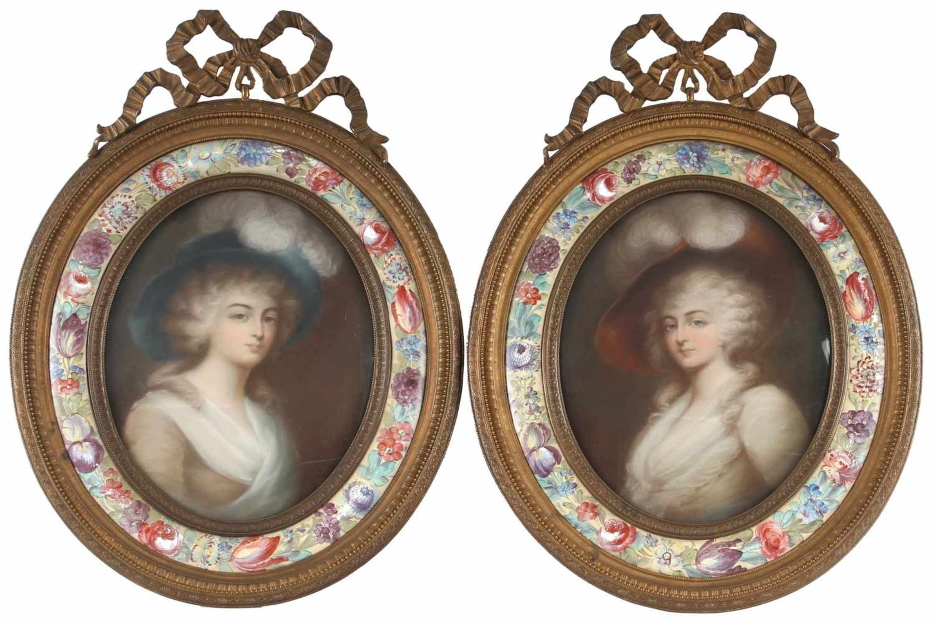 Zwei Portraits von adeligen Damen um 1880, Marlborough und Rosberg, pair of portrait paintings