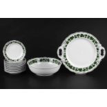 Meissen Weinlaub - 12 Dessertteller, Schale & Kuchenplatte, 12 dessert plates, bowl and cake tray,