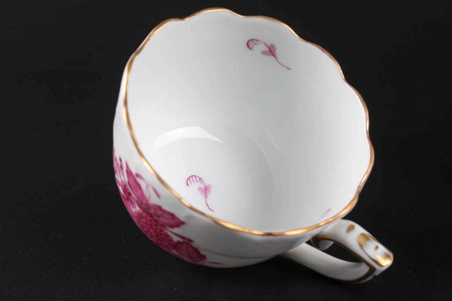 Herend Apponyi Purpur - 4 Mokkatassen mit Blattschale, 4 mocha cups & decorative bowl, - Bild 6 aus 7