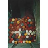 Christo (*1935) handsignierte Grafik Wall of Oil Barrels - the iron curtain,