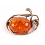 585 Gold Bernstein Brosche, 18K gold amber brooch,