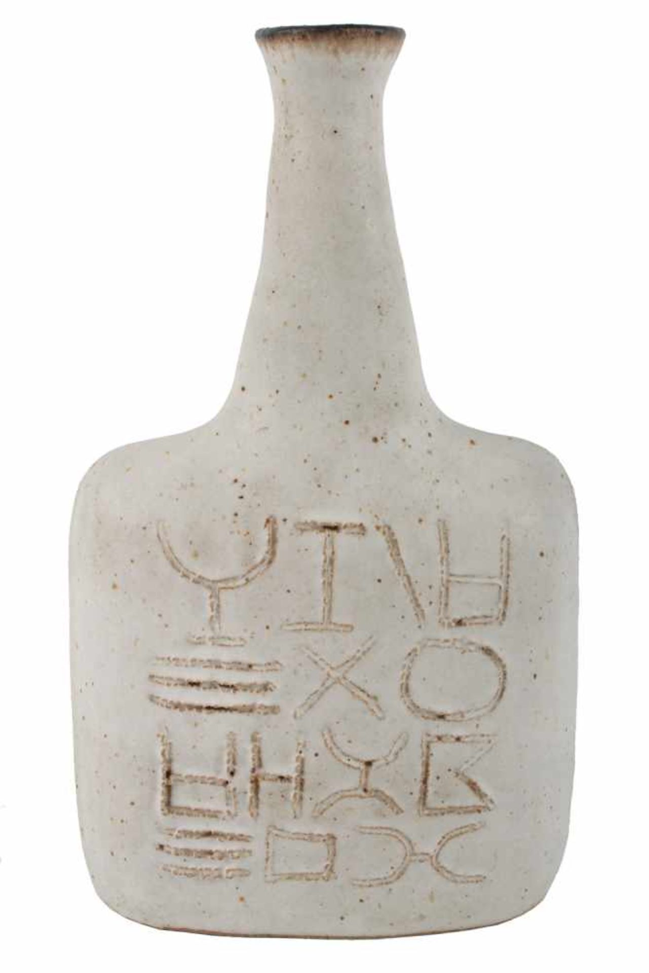 Bruno Gambone (1936) Vase, vaso con scrittura, unique vase with signs,Majolika, 80er Jahre