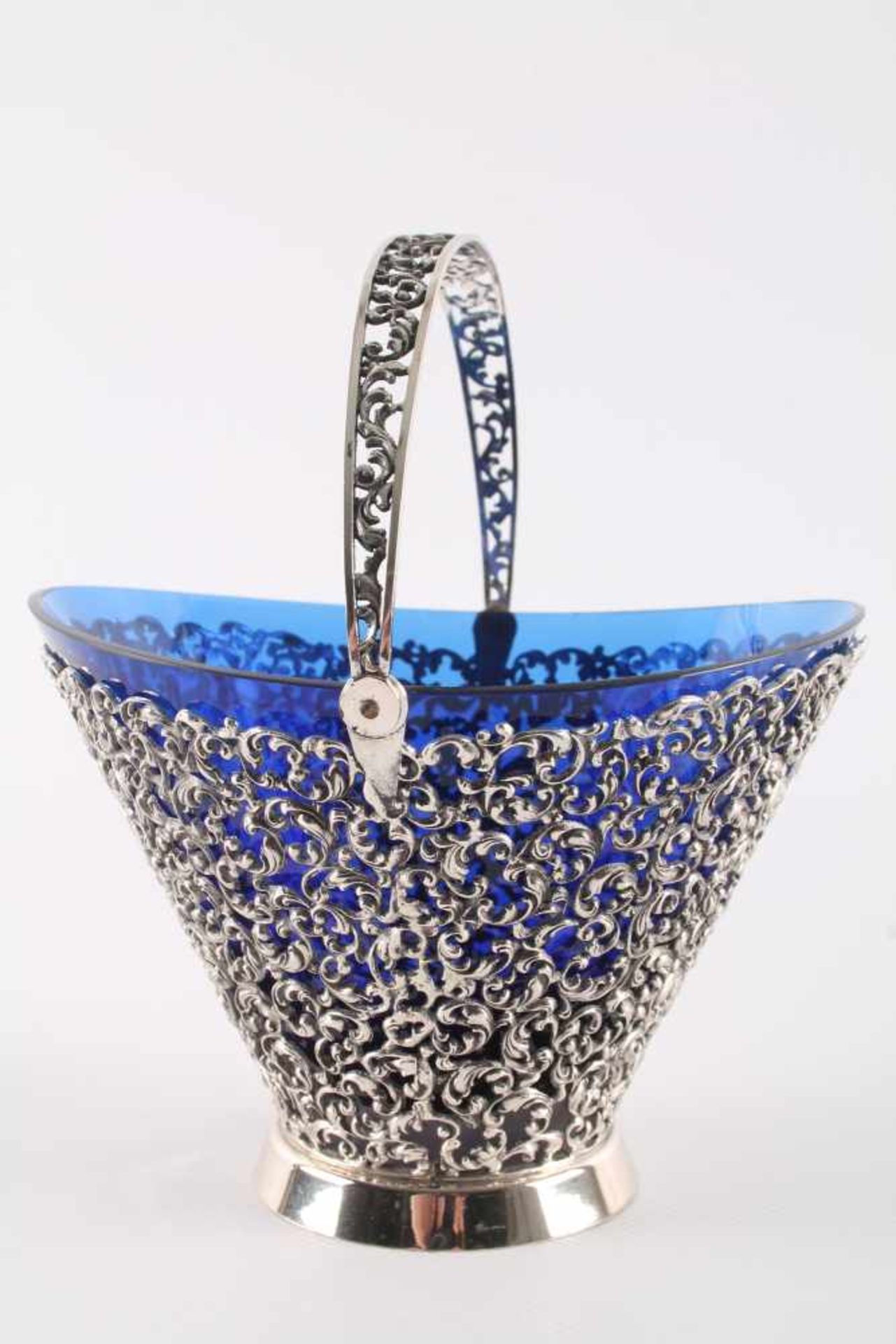 835 Silber - große Zuckerschale mit kobaltblauem Glaseinsatz und Zuckerlöffel, silver sugar bowl - Image 2 of 6