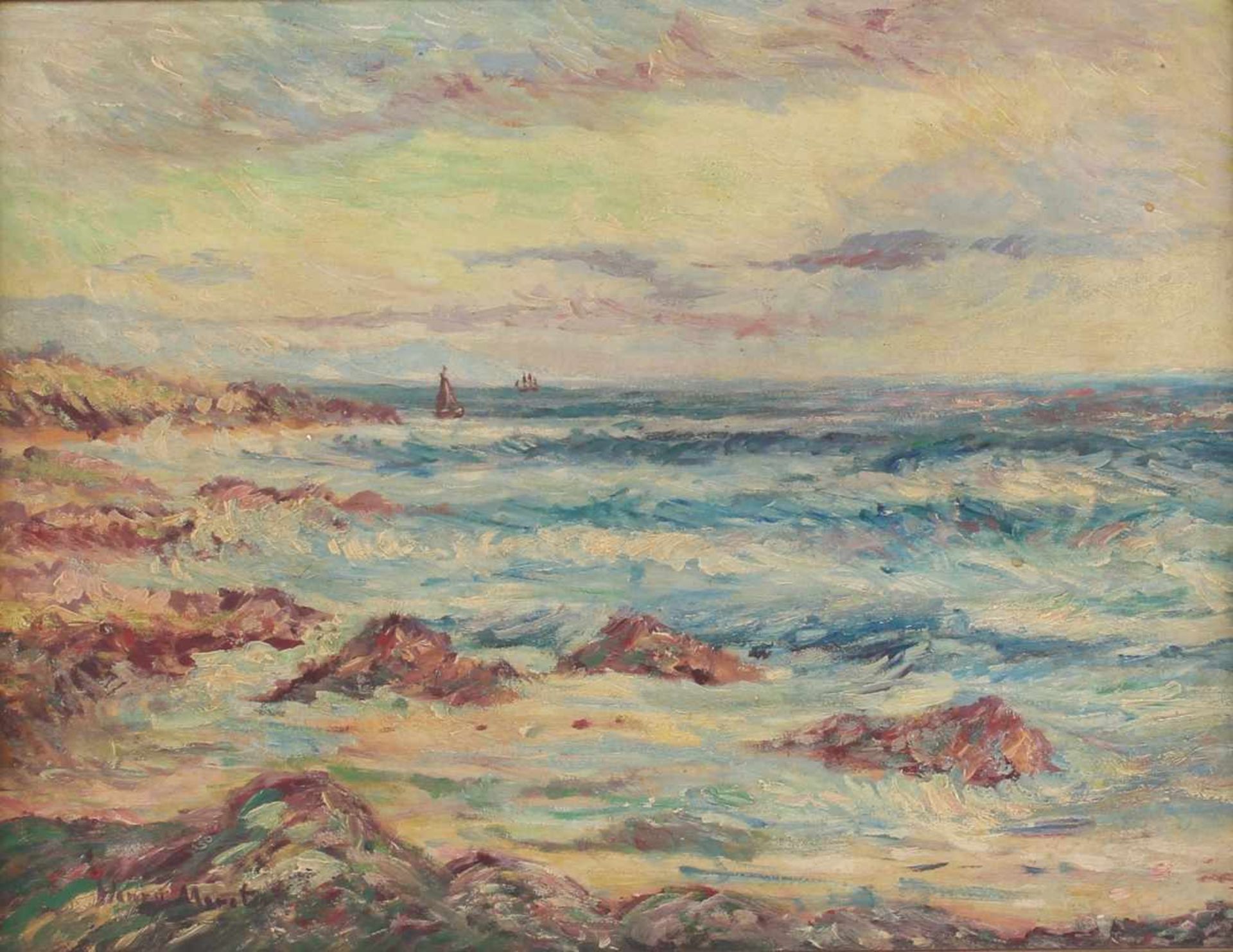 Französische Küstenlandschaft, signiert Henry Moret, french coastal landscape,