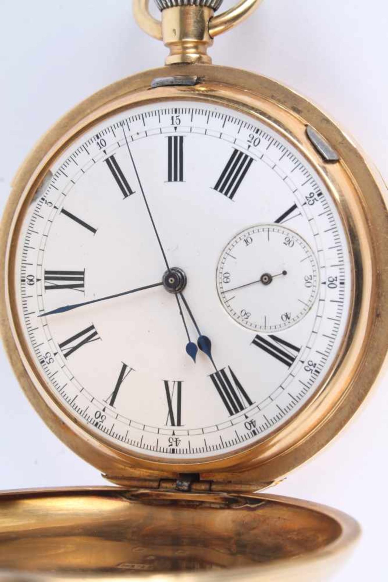 750 Gold Savonette mit Repetition und Stoppuhr, 18K gold savonette with repeater and stopwatch, - Image 3 of 7