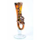 Studioglas Trompetenvase, signiert, glass trumpet vase, signed,Kristall, Vase in Trompetenform mit