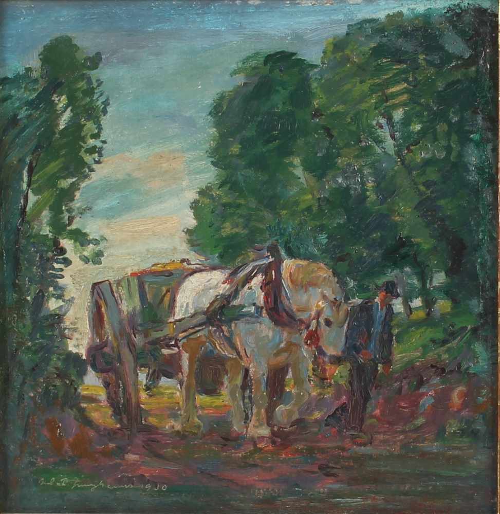 Julius Paul Junghanns (1876-1958) Bauer mit Pferdekarren, farmer with horse cart,