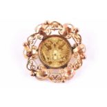 585 Gold Brosche mit Goldmünze 1 Dukat 1915, brooch with gold coin,