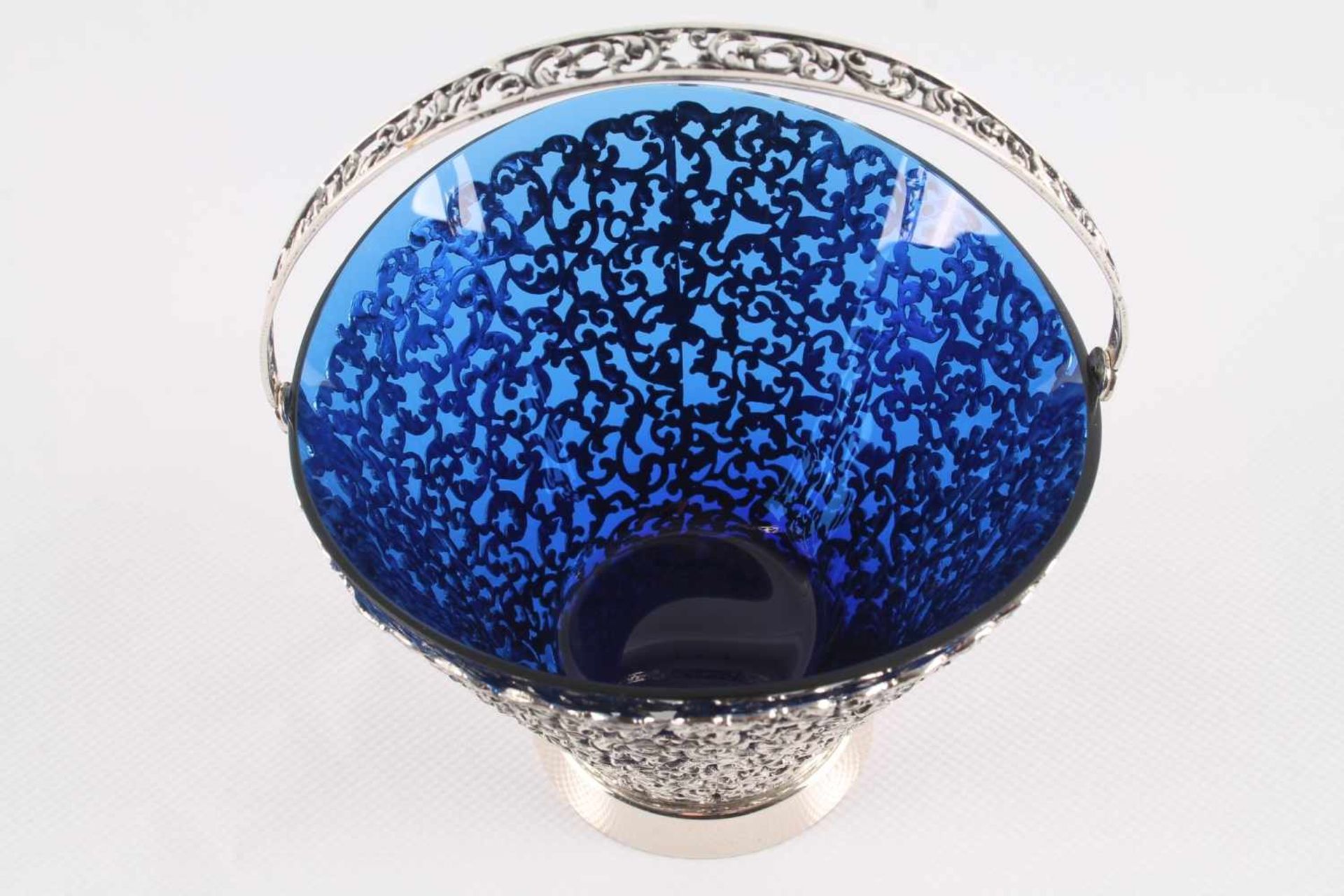 835 Silber - große Zuckerschale mit kobaltblauem Glaseinsatz und Zuckerlöffel, silver sugar bowl - Image 4 of 6