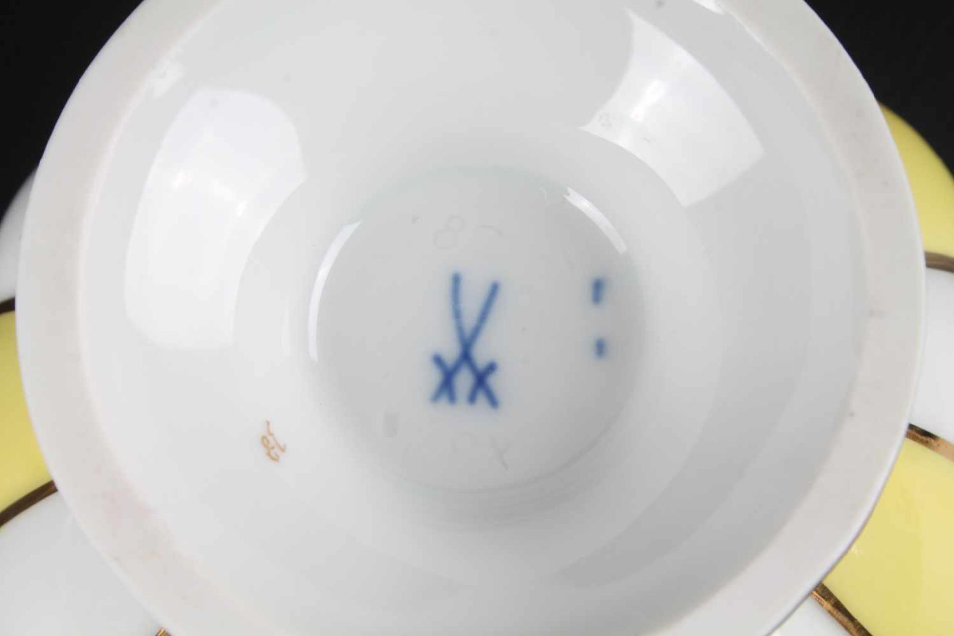 Meissen X-Form Kaffeegedeck, coffee cup with dessert plate,Porzellan, blaue Schwertermarke 2. - Bild 5 aus 5