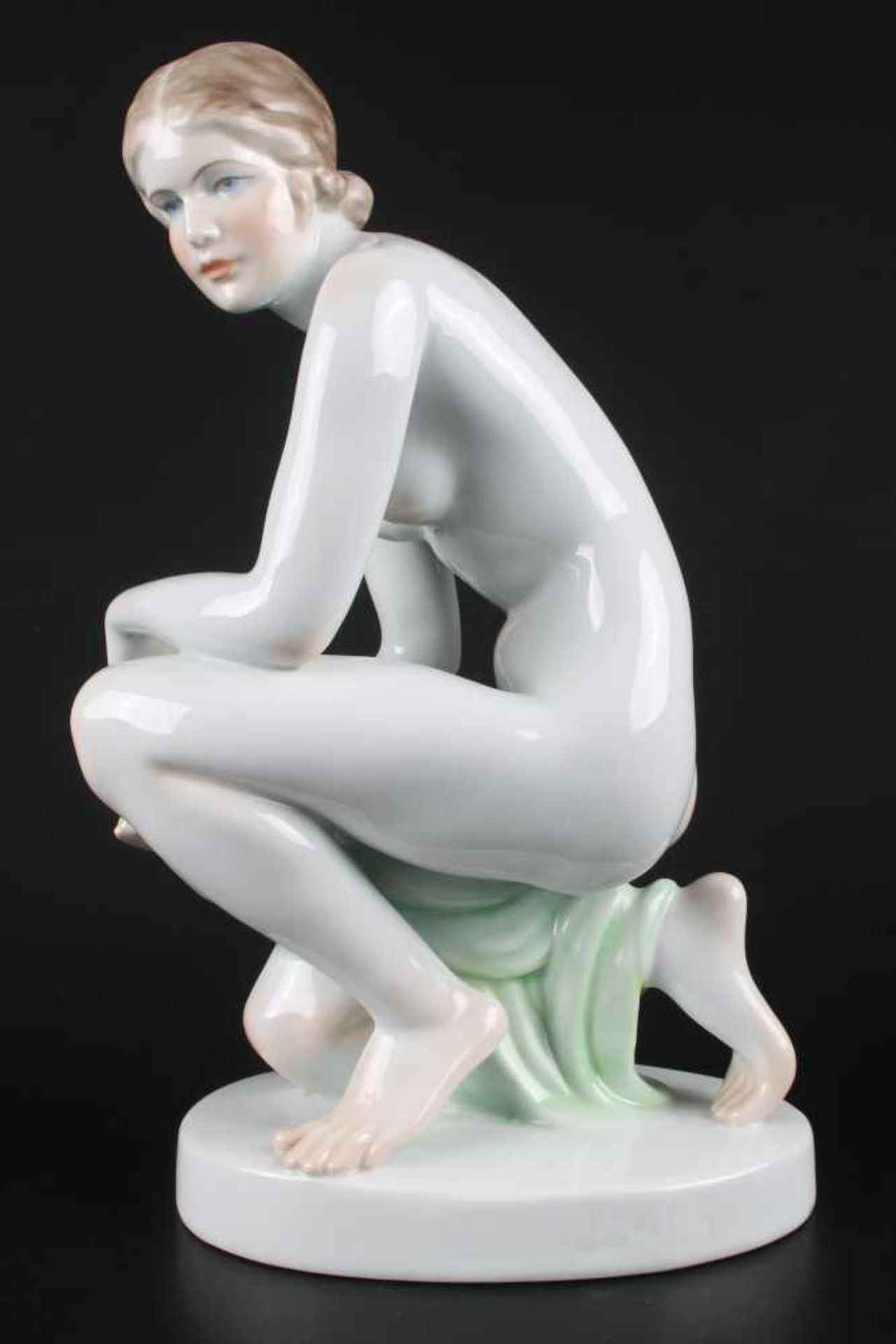 Herend Porzellanfigur - Kniender Frauenakt, kneeling female nude act,Porzellan, Ungarn 20. - Bild 2 aus 6