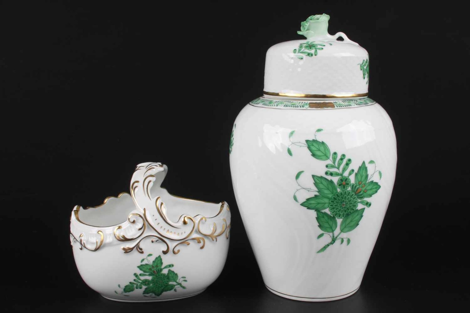 Konvolut Zierporzellan - Herend Apponyi Vert, decorative porcelain,4 Porzellanteile, Ungarn 20. - Bild 2 aus 4