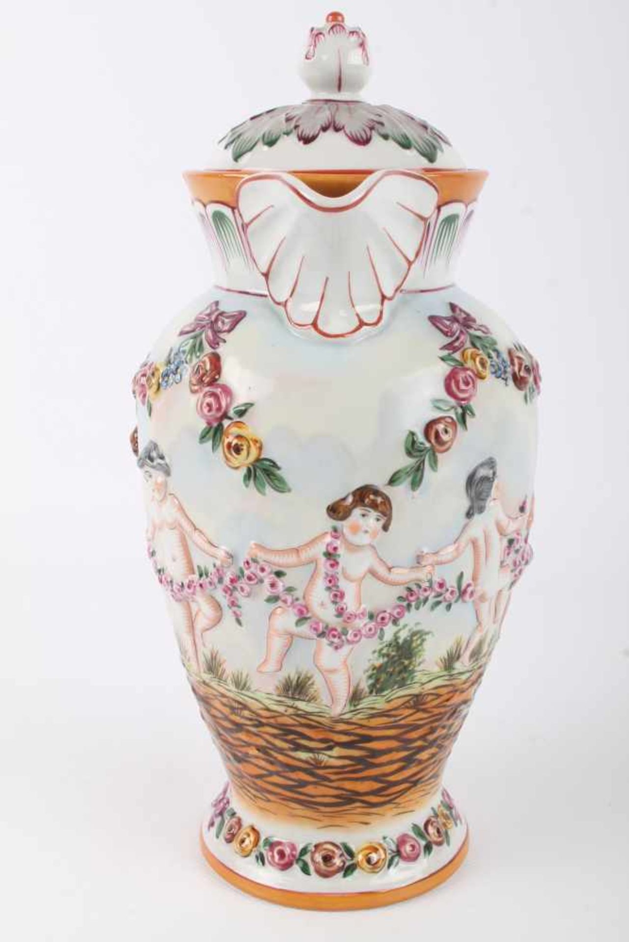 Jugendstil Kanne mit Putten, Schierholz, art nouveau jug with putti,Thüringer Porzellan, - Bild 2 aus 4