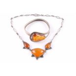 Bernstein 925 Silber Armreif und Halskette, amber armlet and necklace,