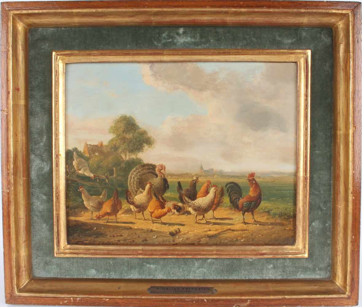 Albertus Verhoesen (1806-1881) Federvieh - Hahn mit Hühnern und Pute, rooster with chickens and - Image 2 of 4