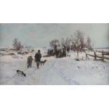 Nach der Treibjagd im Winter, Maler um 1900, hunting in winter,