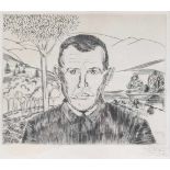 Josef Achmann (1885-1958) Radierung - Selbstportrait, etching self-portrait,