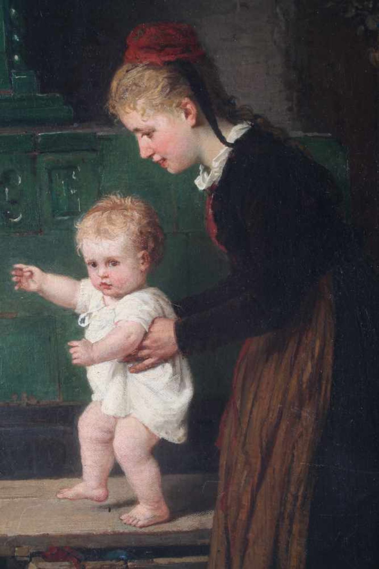Hugo Oehmichen (1843-1932) Mutter mit Kleinkind und Babykätzchen 1875, mother with toddler and - Image 3 of 5
