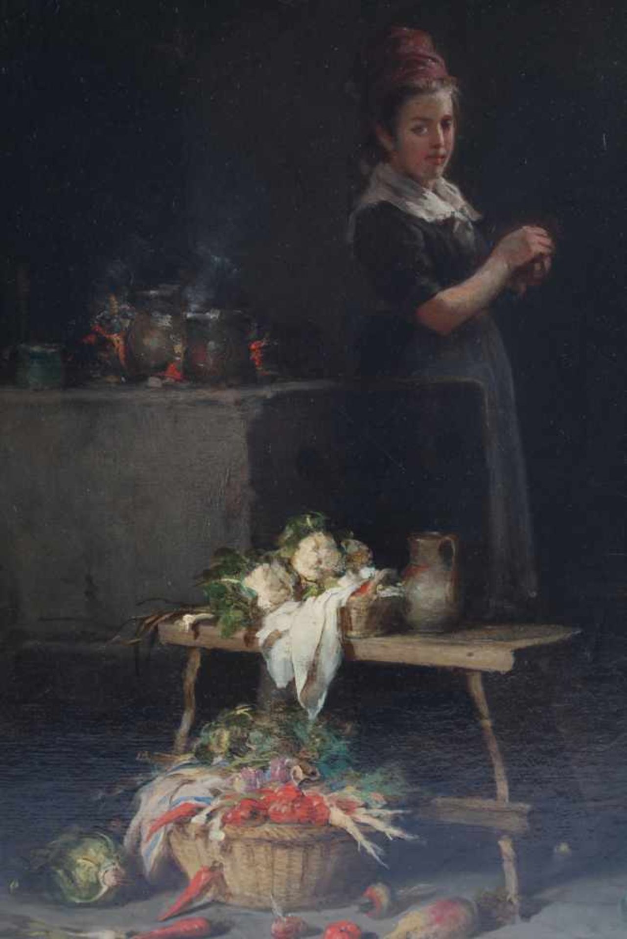 Hermann Armin Kern (1838-1912) Junge Frau in der Küche, young woman in the kitchen, - Image 4 of 8