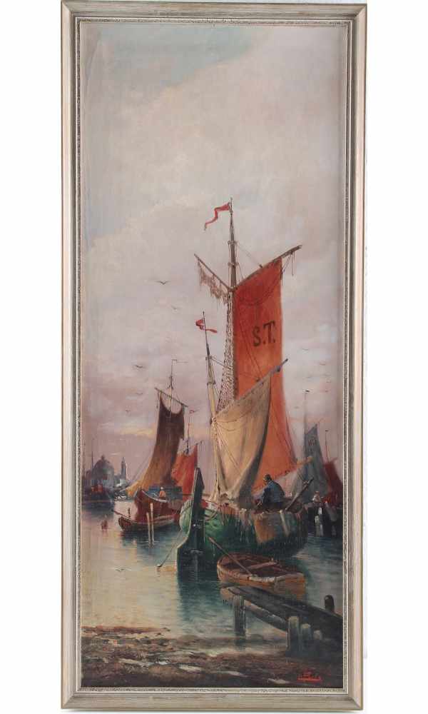 Karl Kaufmann (1843-1905) - Hafen mit ankernden Fischerbooten, harbour with anchoring fisherboats, - Bild 2 aus 4