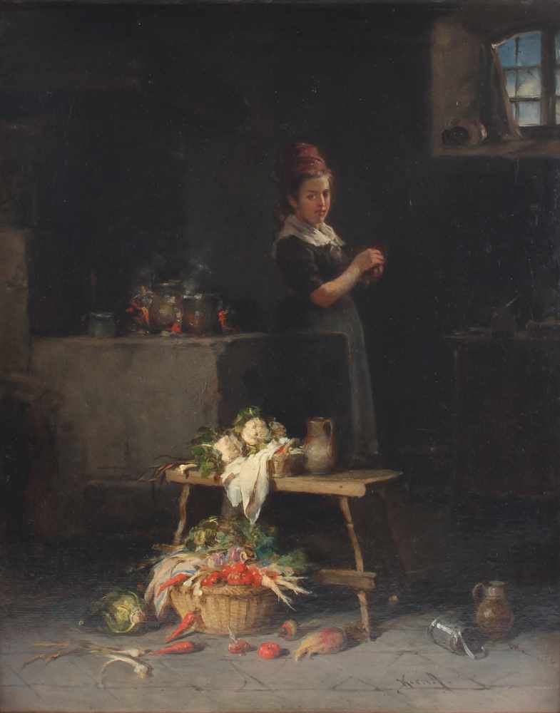 Hermann Armin Kern (1838-1912) Junge Frau in der Küche, young woman in the kitchen,