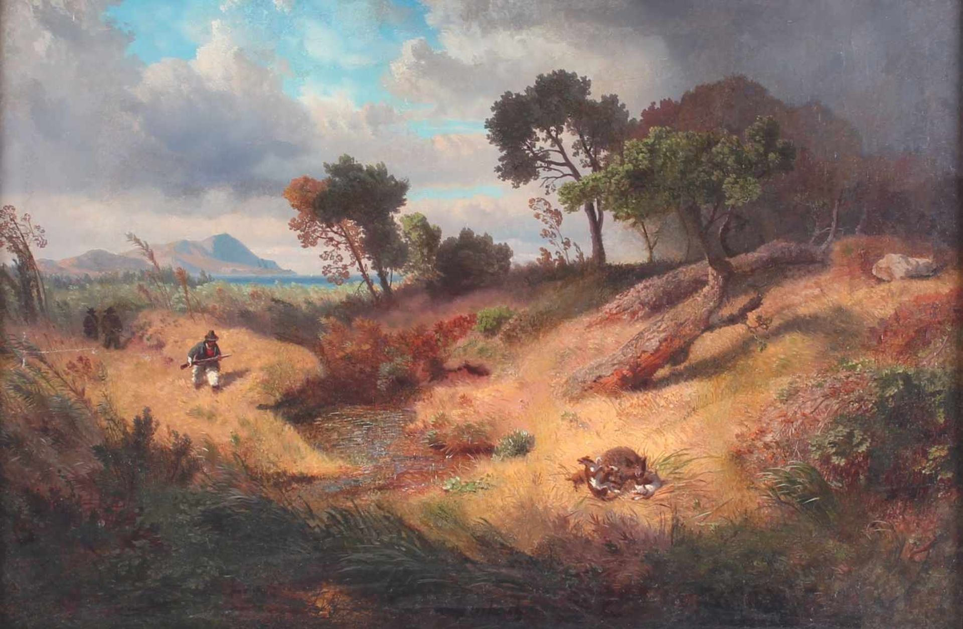 Andreas Achenbach (1815 -1910) Jagdtag in Römischer Landschaft, hunting day in the roman landscape,