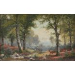 Jacobus Johannes van Poorten (1841-1914) Rehwild am Bach in Waldlandschaft, forest scenery deer at