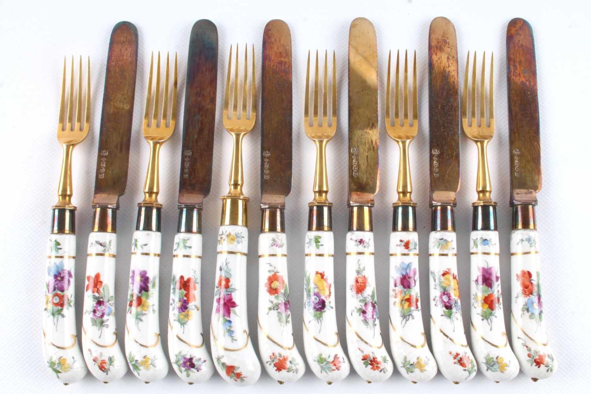 Meissen Besteck 18. Jahrhundert - sechs Messer und sechs Gabeln, 6 knifes and 6 forks 18th cenutry,