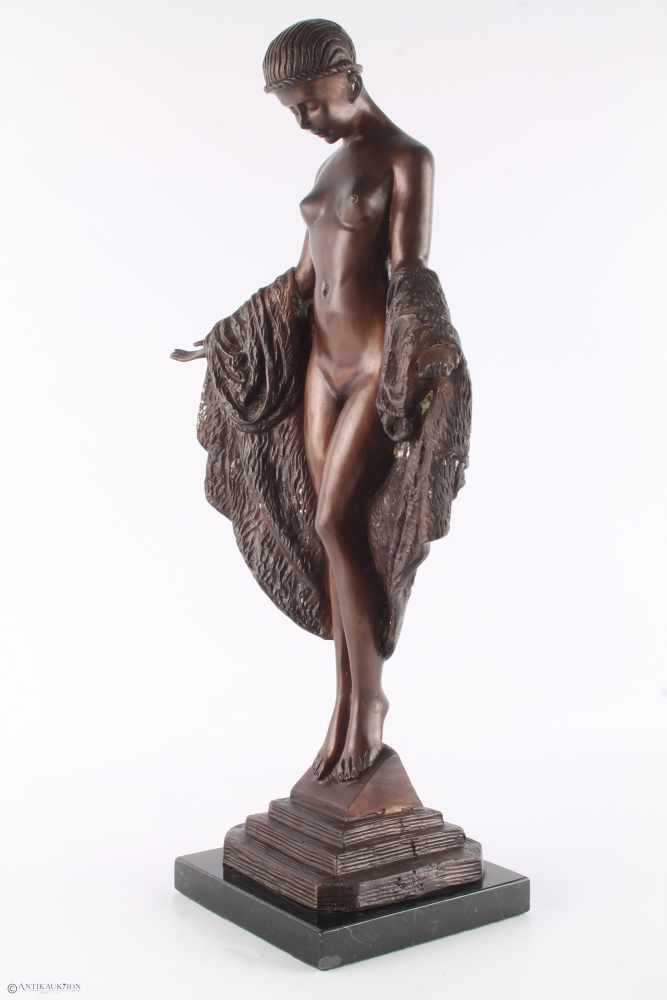 Bronze Tänzerin nach Joseph Emmanuel Cormier Descamps (1869-1950) im Art Deco Stil, - Image 3 of 5
