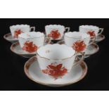 Herend Apponyi Orange - 6 Mokka Kaffeetassen mit Untertassen, 6 mocha cups with saucers,Porzellan,