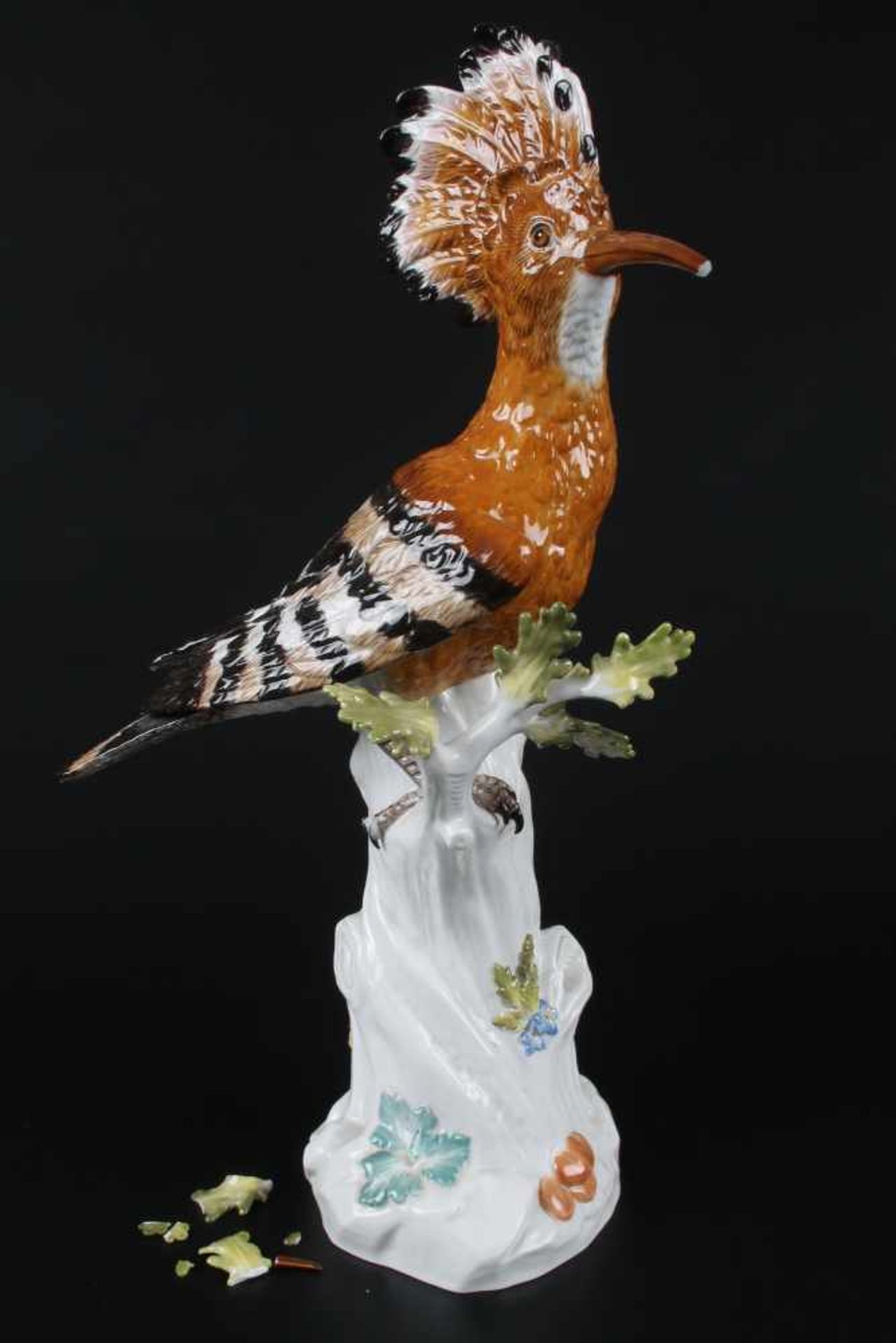 Meissen Wiedehopf Vogelfigur, bird figure hoopoe,Porzellan Vogelfigur, H 33 cm x B 17 cm x T 17