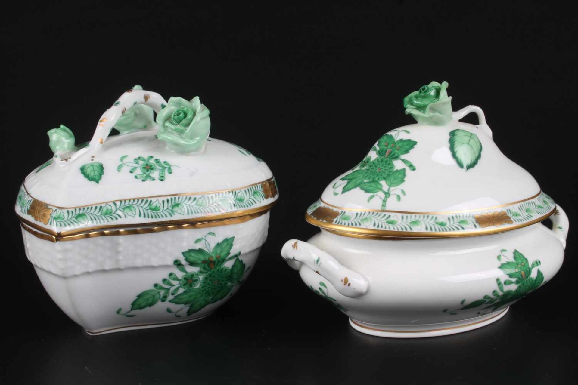Konvolut Zierporzellan - Herend Apponyi Vert, decorative porcelain,4 Porzellanteile, Ungarn 20. - Bild 3 aus 4