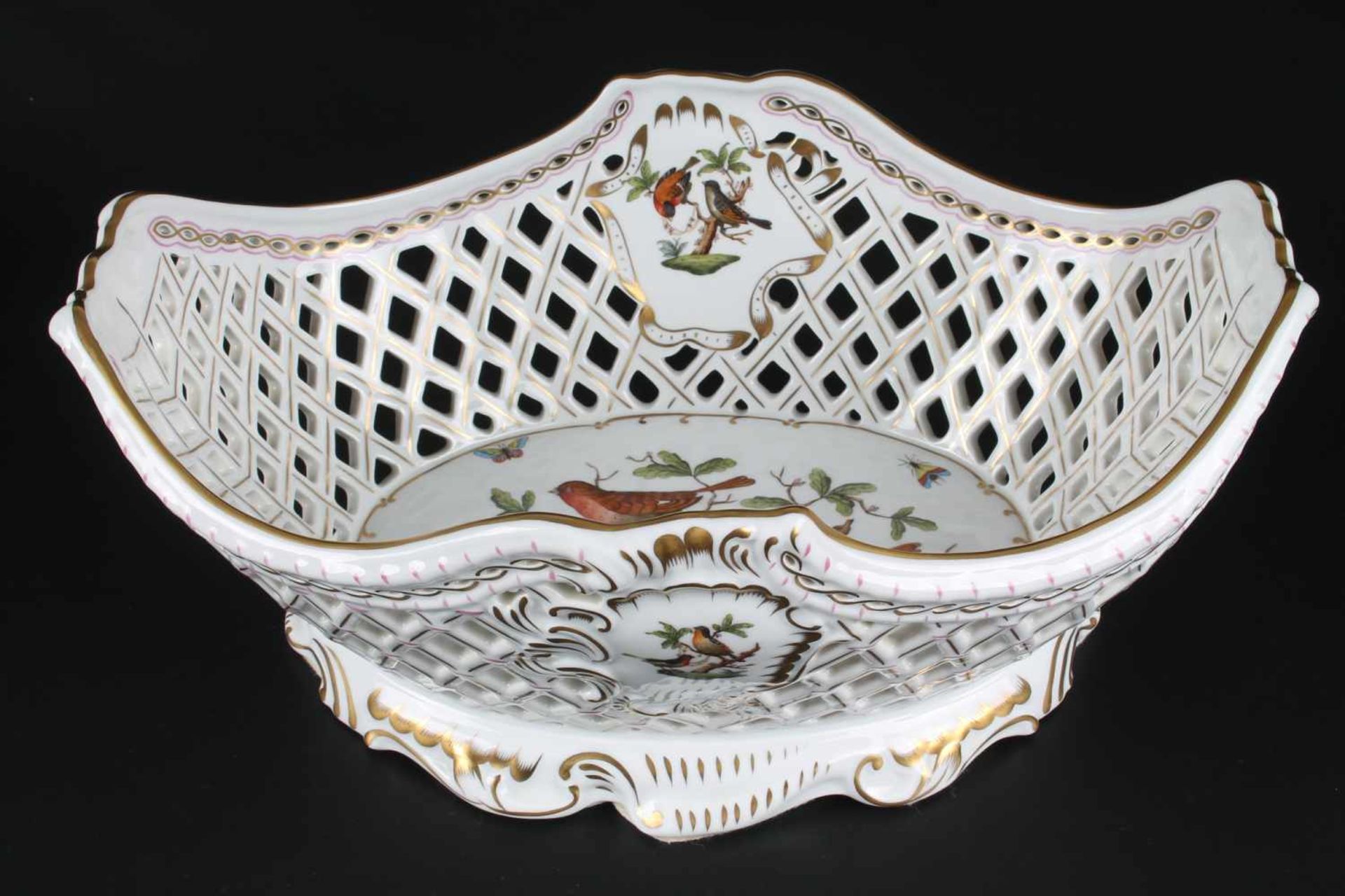 Herend Rothschild - riesige ovale Korbschale, huge oval basket bowlPorzellan, H 17 cm x L 41 cm x