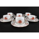 Herend Apponyi Orange - 6 Teegedecke, 6 tea cups,Porzellan, Ungarn 20. Jahrhundert, Dekor Apponyi