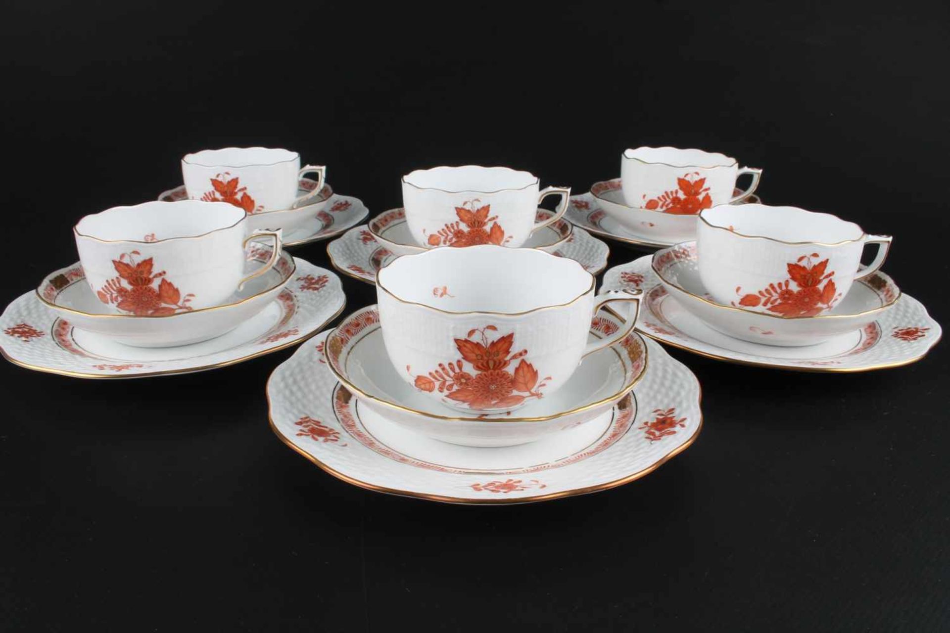 Herend Apponyi Orange - 6 Teegedecke, 6 tea cups,Porzellan, Ungarn 20. Jahrhundert, Dekor Apponyi