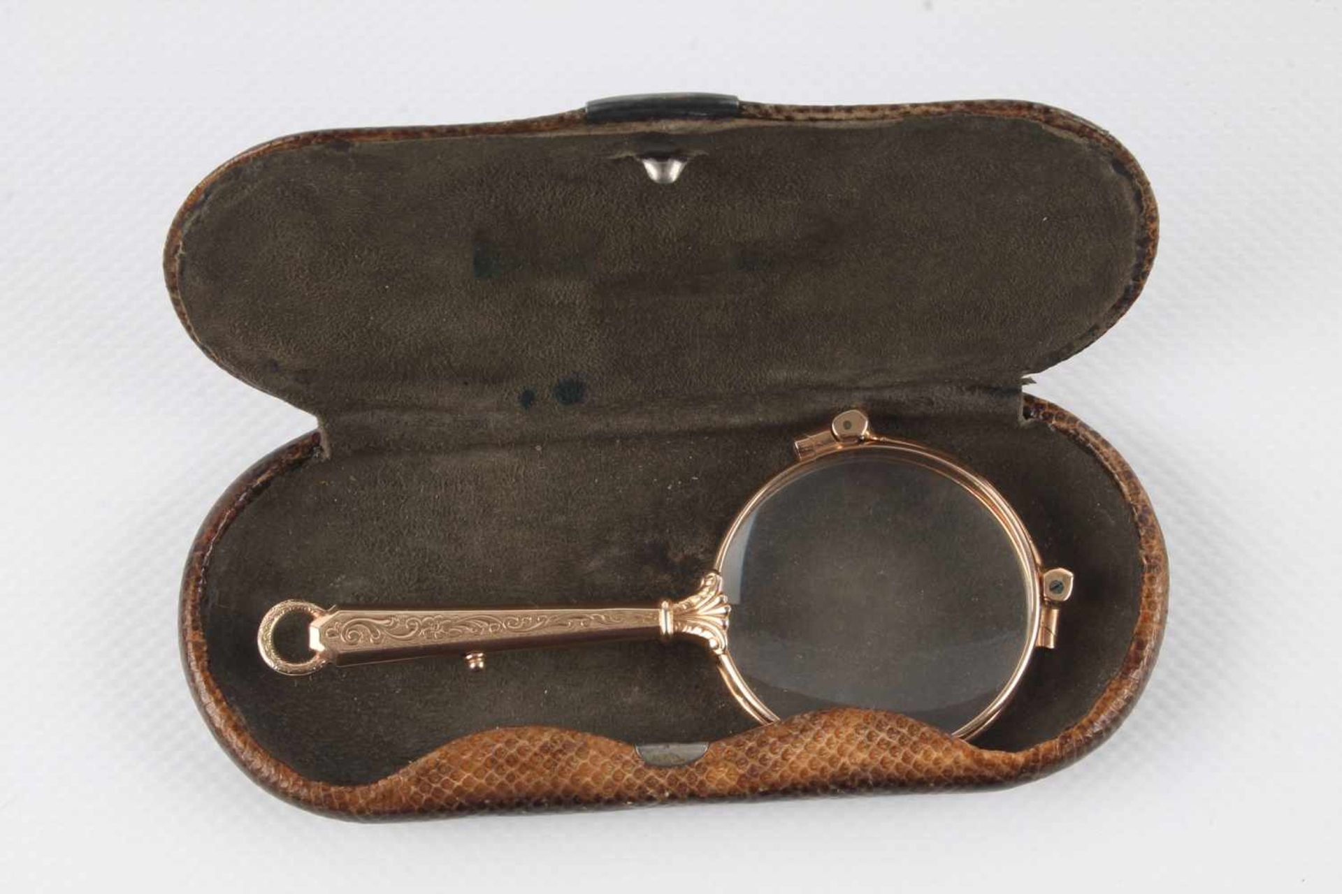 Jugendstil Lorgnette 585 Gold, Stielbrille in 14K Gold, geprüft jedoch ungemakt, Maße offen H 7,5 cm - Bild 5 aus 5