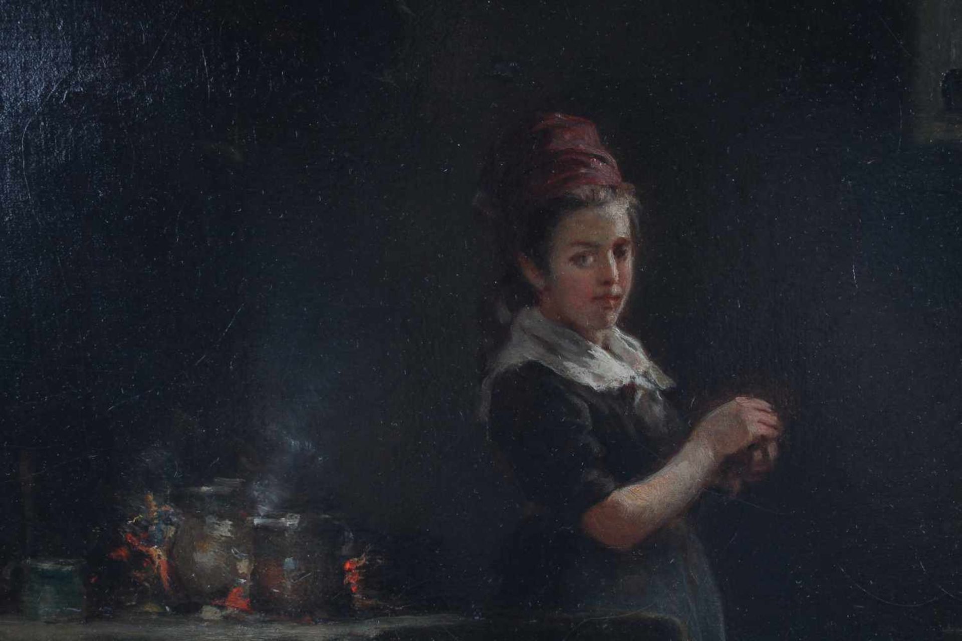 Hermann Armin Kern (1838-1912) Junge Frau in der Küche, young woman in the kitchen, - Image 5 of 8