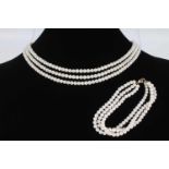 Perlenkette mit Perlenarmband, 585 Goldverschluss, pearl necklace with pearl bracelet, 585 gold