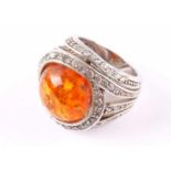 Großer Bernstein Damenring 925 Silber, butterscotch ladies ring in 925 sterling silver,