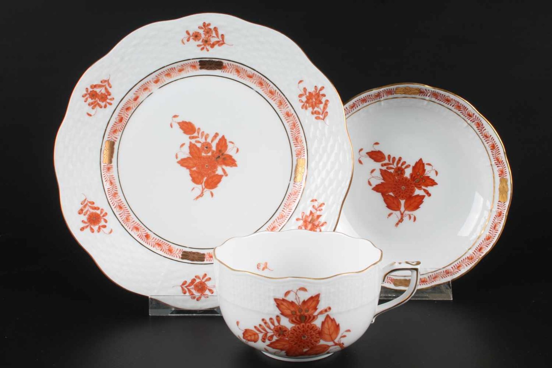 Herend Apponyi Orange - 6 Teegedecke, 6 tea cups,Porzellan, Ungarn 20. Jahrhundert, Dekor Apponyi - Bild 2 aus 3