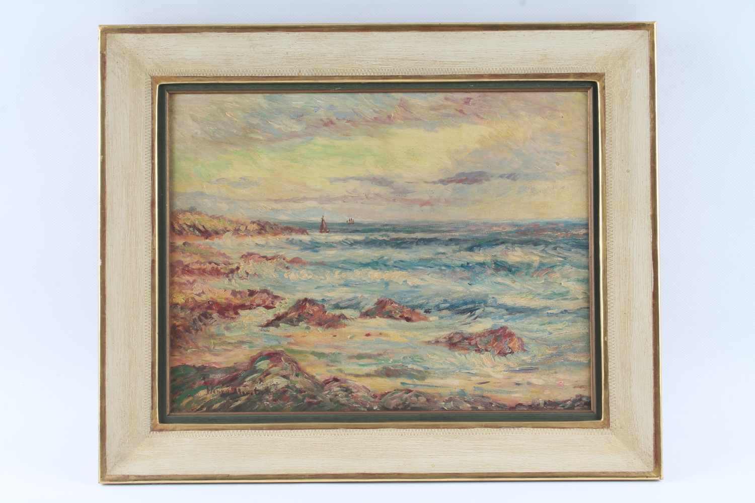 Französische Küstenlandschaft, signiert Henry Moret, french coastal landscape, - Bild 2 aus 4