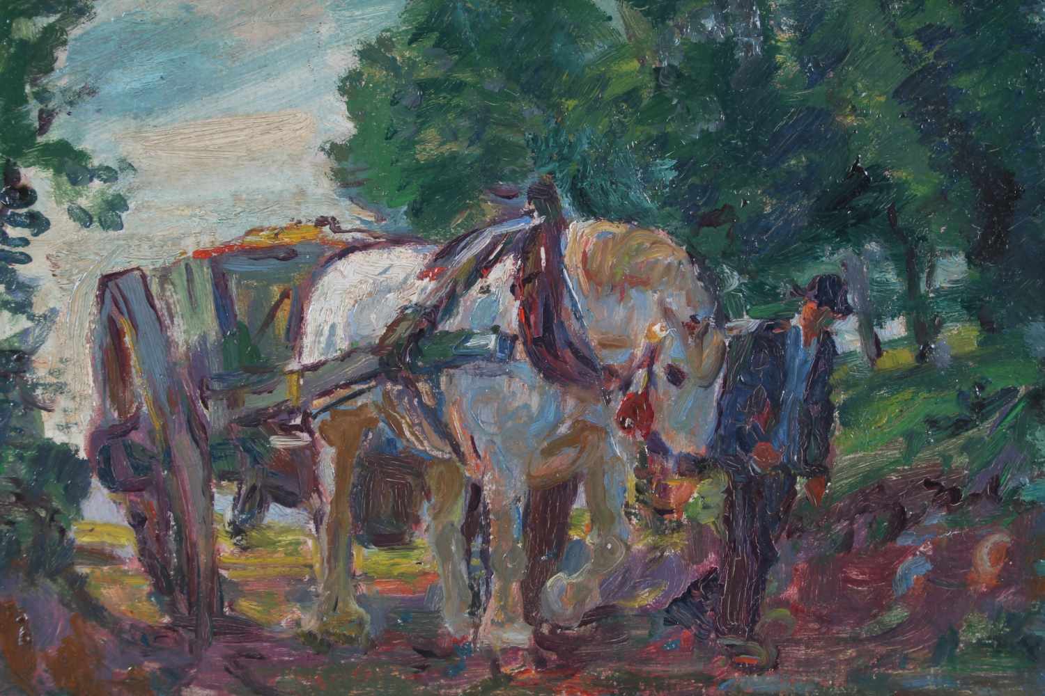 Julius Paul Junghanns (1876-1958) Bauer mit Pferdekarren, farmer with horse cart, - Bild 3 aus 5