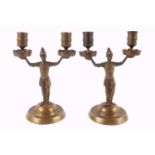 Paar Bronze Leuchtermännchen 19. Jahrhundert, pair of bronze candlestands 19th century,