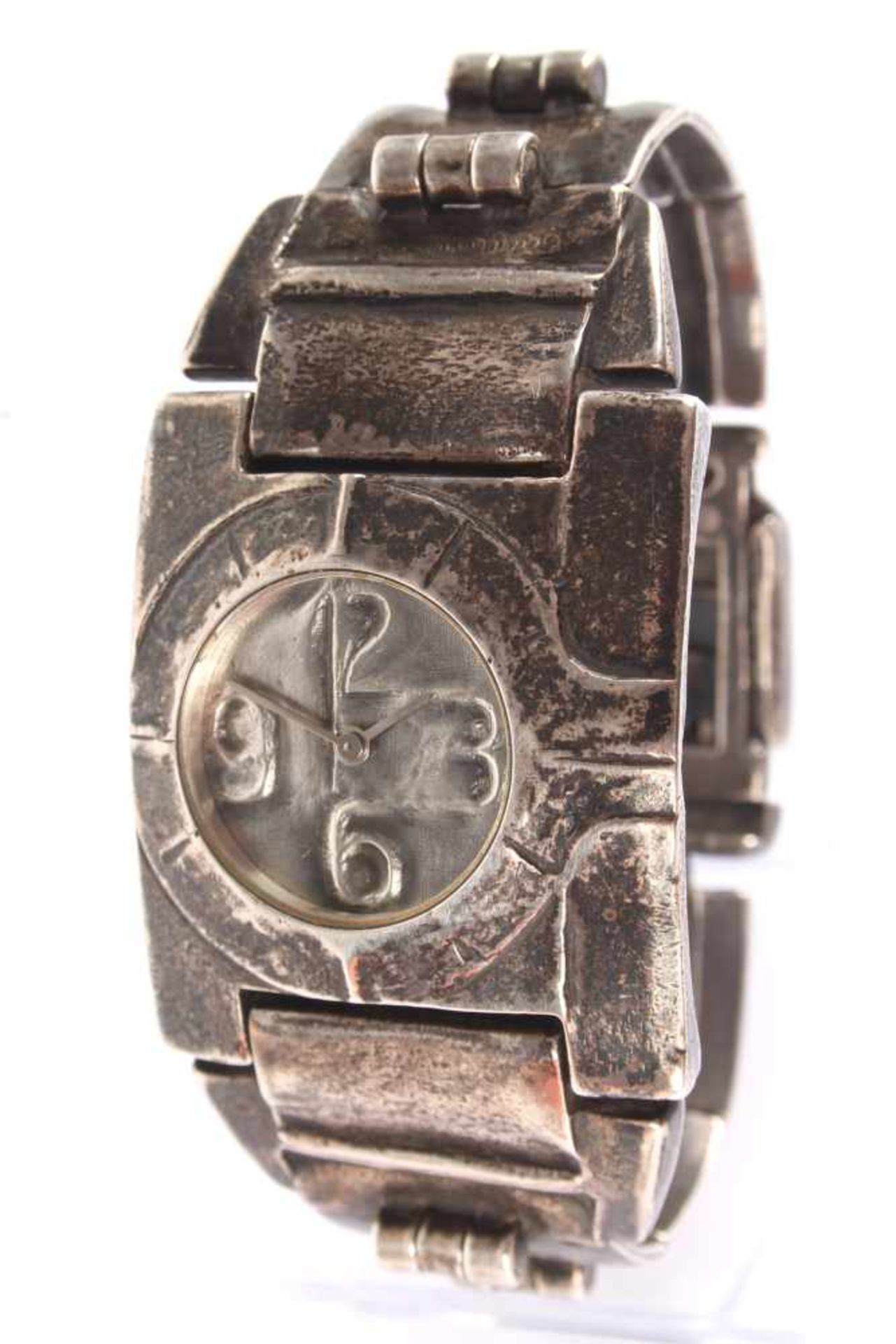 925 Silber Armbanduhr im Used-Look, sterling silver wristwatch in used look,