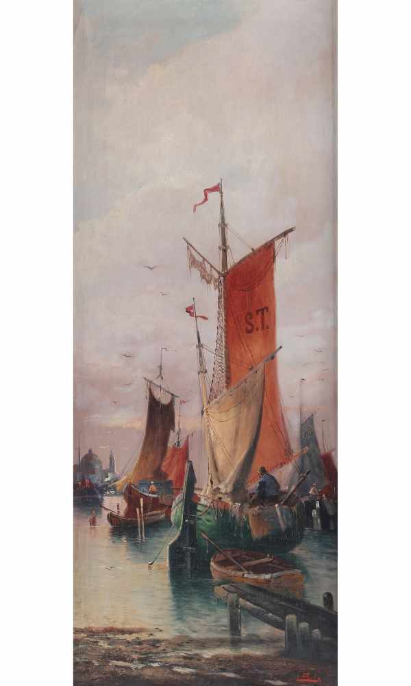 Karl Kaufmann (1843-1905) - Hafen mit ankernden Fischerbooten, harbour with anchoring fisherboats,