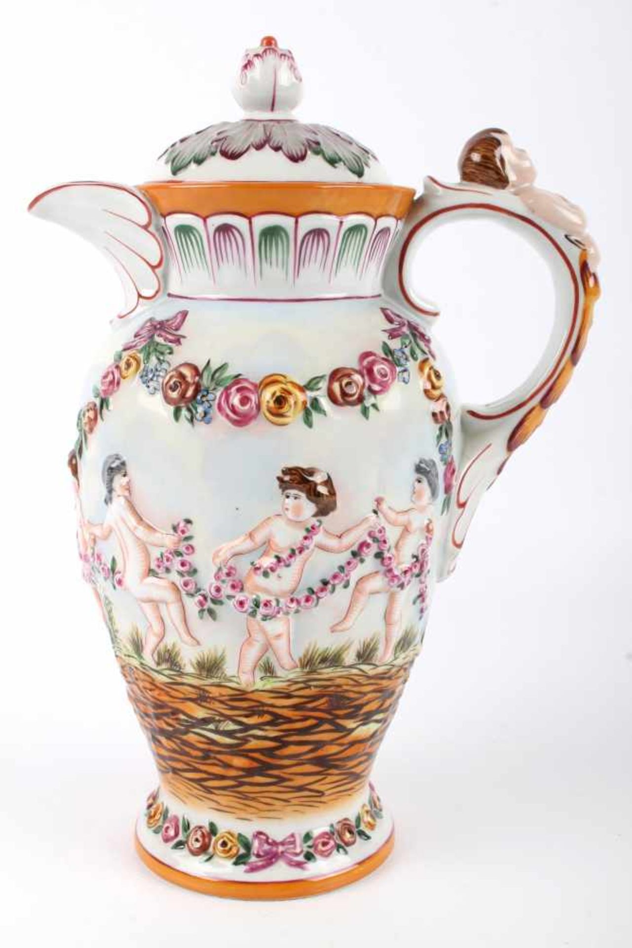 Jugendstil Kanne mit Putten, Schierholz, art nouveau jug with putti,Thüringer Porzellan,