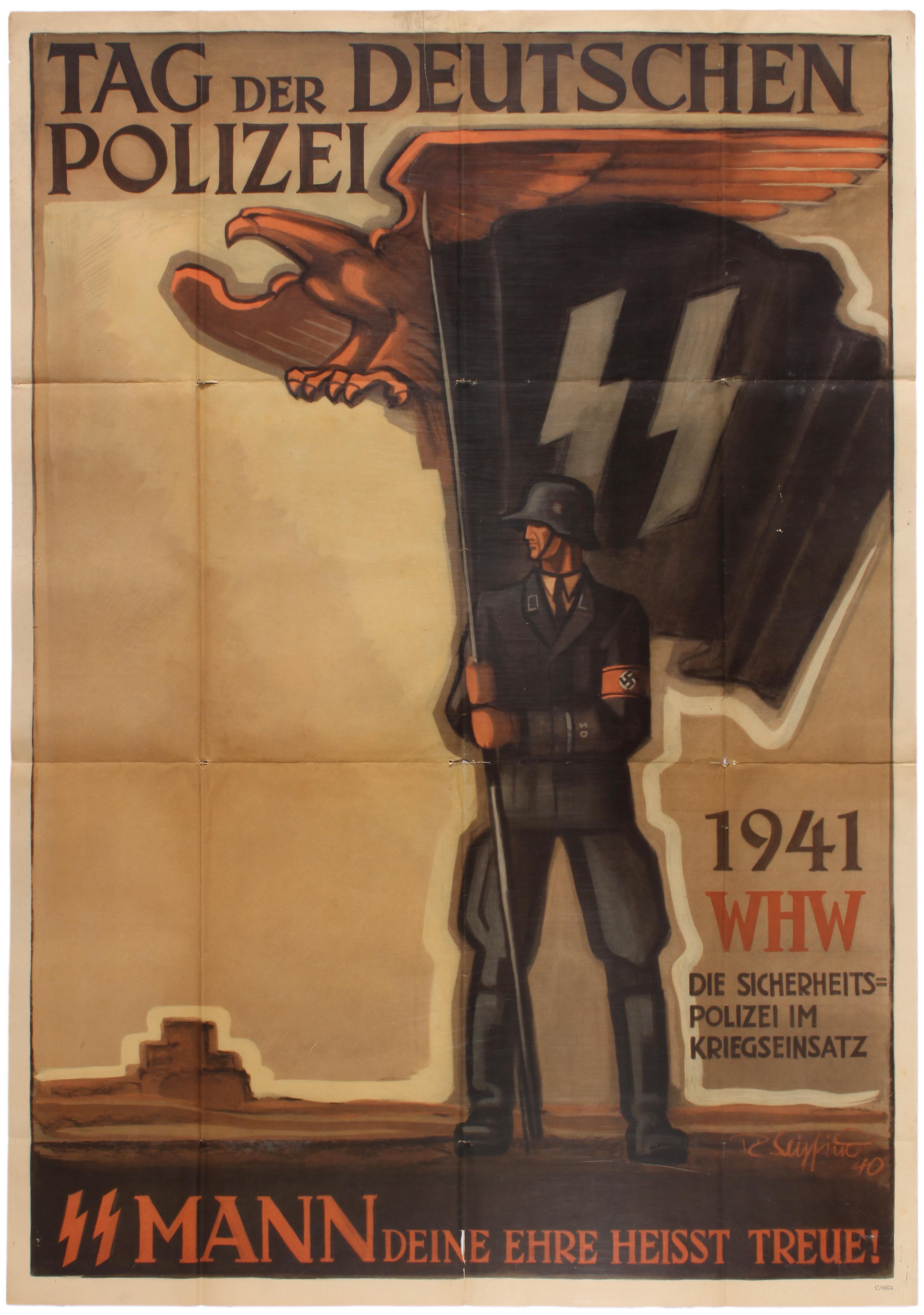 Propaganda Poster Nazi SS Deutschen Polizei WHW Police Day