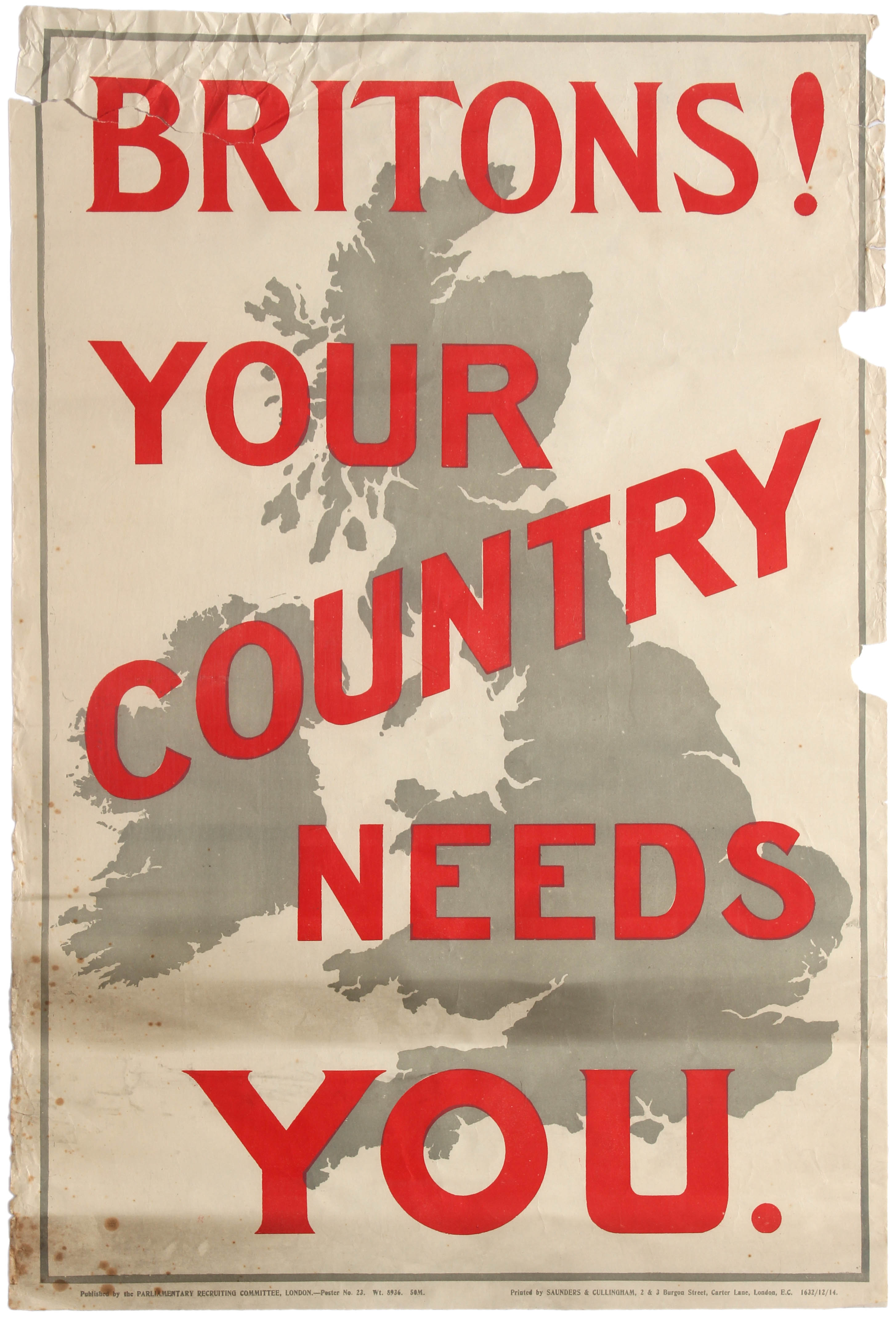 Propaganda Poster WWI Recruiting Britons Your Country Needs You