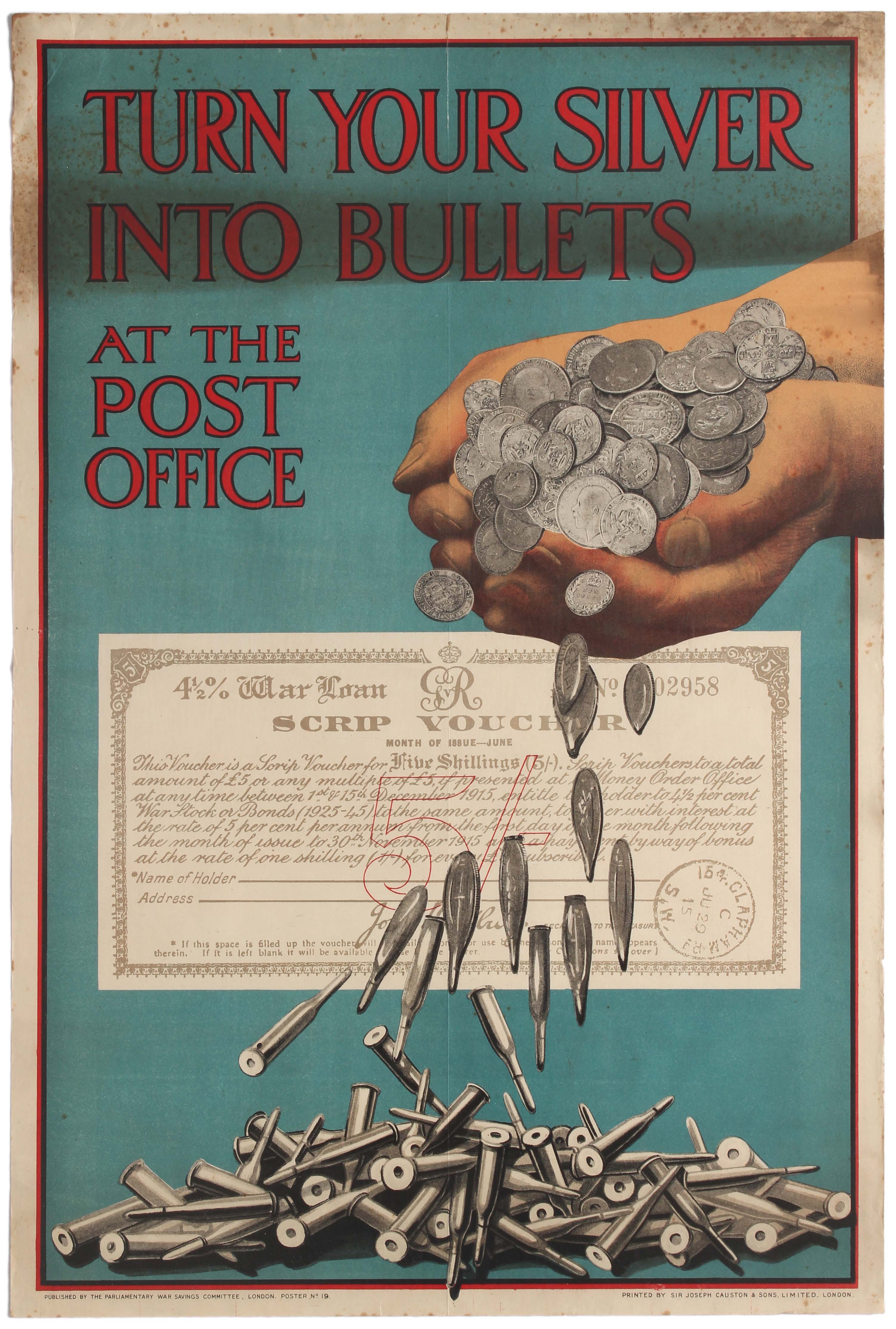 Propaganda Poster WWI Turn Your Silver Into Bullets UK